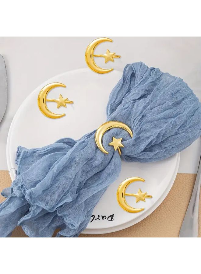 حلقات مناديل نجمة القمر الذهبية 4 قطع ديكور طاولة معدني لحفلات رمضان والعيد الإسلامي - Image 1